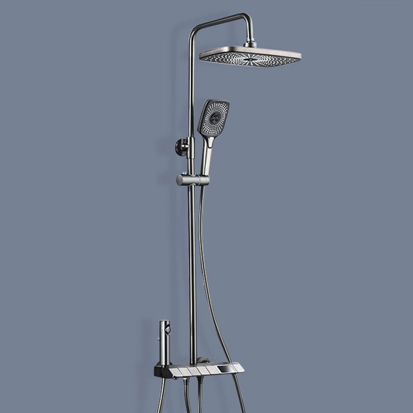 IUBGFTO Exposed Shower Faucet Set, Piano Key Shower Wall Mounted, Rainfall Shower Head with Hand Shower, Tub Spout, Bidet Sprayer, Bath Shower Tub Faucet (Gun Gray A)