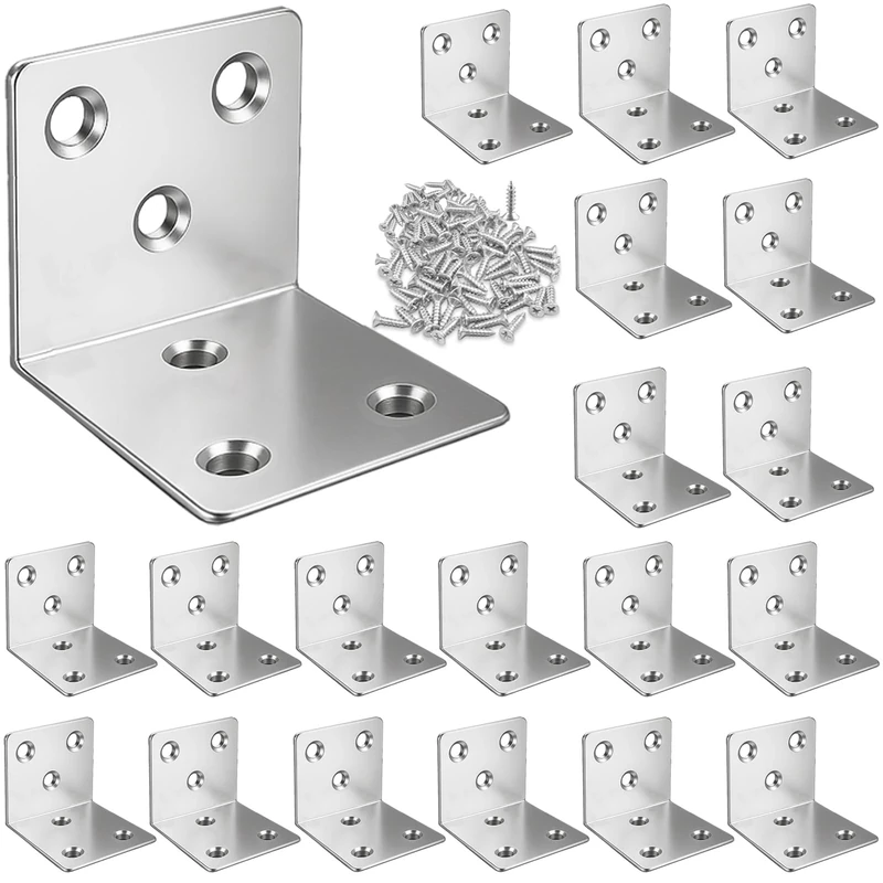 Xyxu L Brackets for Wood, 20pack Heavy Duty 30x30x30mm Metal Right Angle Corner Sleeper Brackets for Wood with 60pcs Screws, 1.5mm Thick Galvanised Steel L Shaped Bracket for DIY, Home Repair