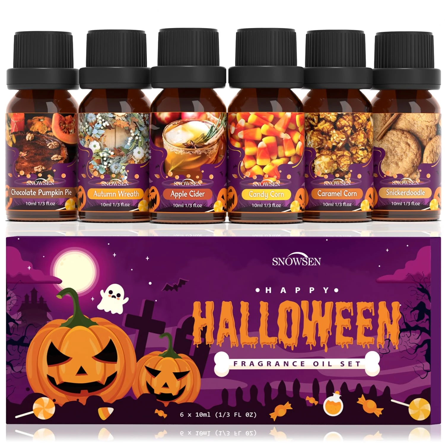 SNOWSEN Halloween Essential Oil Set, Autumn Diffuser Oil for Candle& Soap Making, Candy Corn, Chocolate Pumpkin Pie, Autumn Wreath, Apple Cider, Caramel Corn, Snickerdoodle Aromatherapy Oil