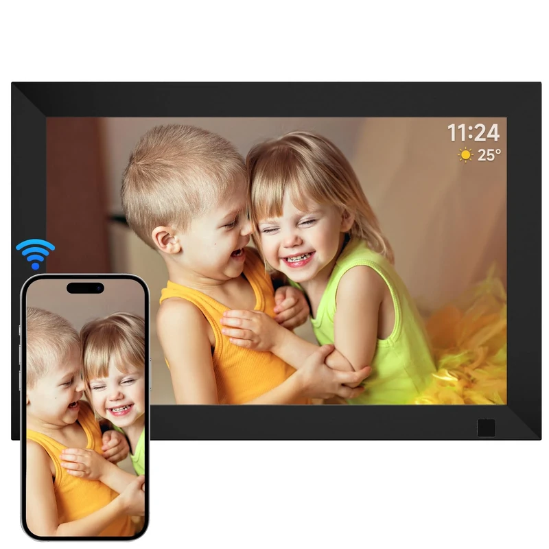 AHOWAI 64GB Digital Photo Frame WiFi, 10.1 Inch 1280x800 IPS LCD Touchscreen Digital Picture Frame, Auto-Rotate Electronic Photo Frame, Share Photos or Videos via Frameo App, Best Gift for Favorite