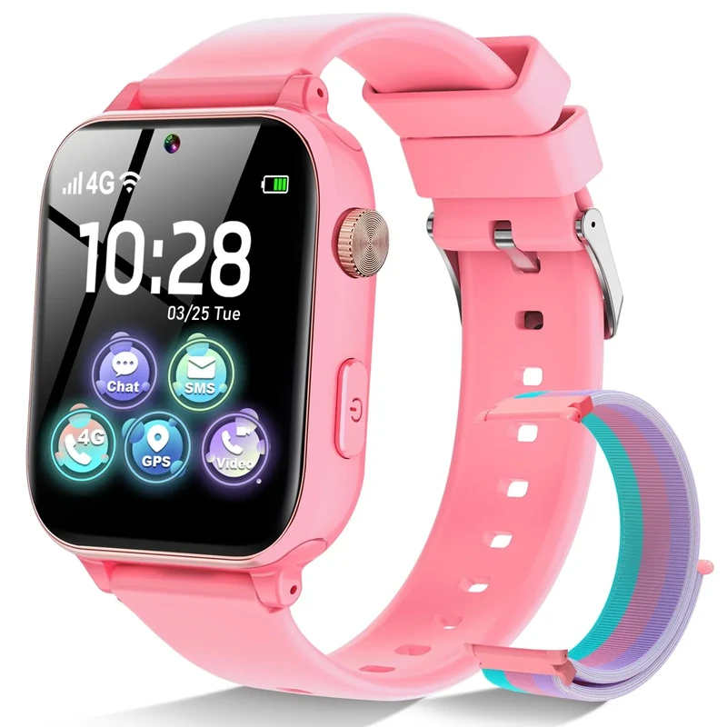 Ucani 4G Kids Smart Watch Boys Girls, Kid GPS Tracker Watch Phone Video Call Wifi Position School Mode Pedometer SOS Games,Birthday Toy Gifts for 4-12 Years Old,Red