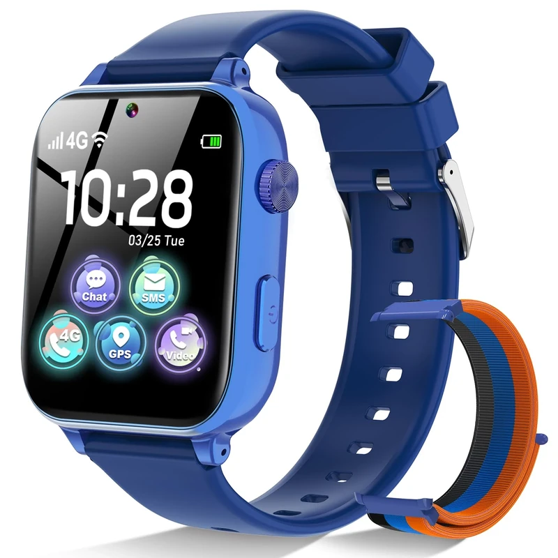 Ucani 4G Kids Smart Watch Boys Girls, Kid GPS Tracker Watch Phone Video Call Wifi Position School Mode Pedometer SOS Games,Birthday Toy Gifts for 4-12 Years Old,Blue