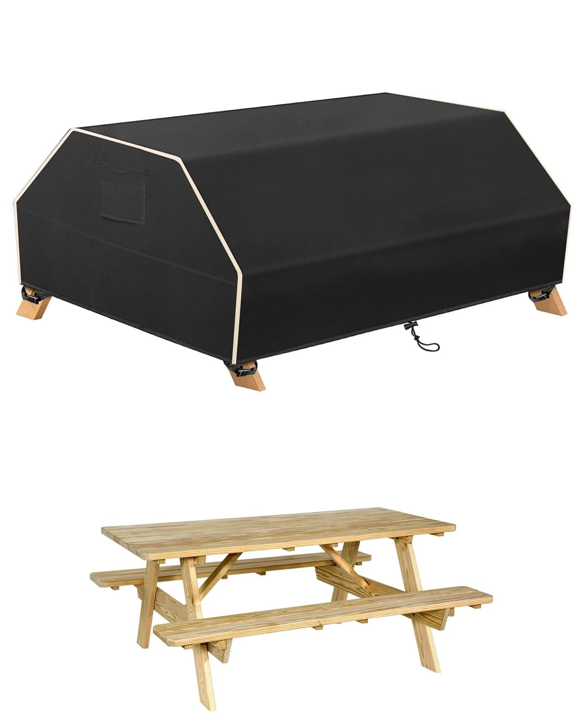 Garden Picnic Table Cover Waterproof, Picnic Bench Covers 420D Polyethylene Fabric Material, Anti-UV, 190 x 162 x 81cm, Black