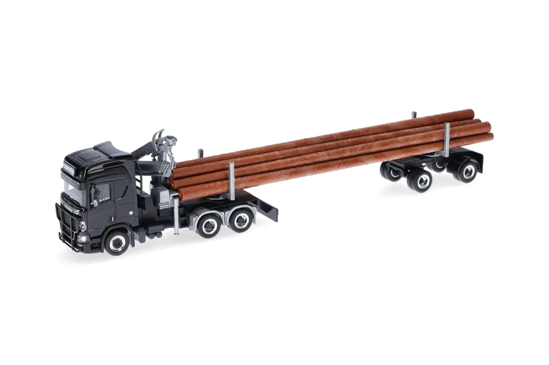 Herpa truck model Scania CR 20 HD timber transporter semi-trailer "King of Rhön", miniature in scale 1:87, collector's item, Made in Germany, plastic