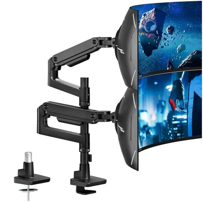 ARES WING Dual Monitor Arm for 17" to 49" Flat and Curved Screens, Ergonomic Gas Spring Gaming Arm Stand with Cable Management, Tilt, Swivel, Rotation, Support Up to 44lbs, VESA 75/100 mm