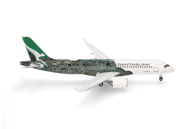 Herpa model aircraft QantasLink Airbus A220-300 – Flying Art Series/Minyma Kutjara Tjukurpa, miniature in scale 1:200, collector’s item, model without stand, metal