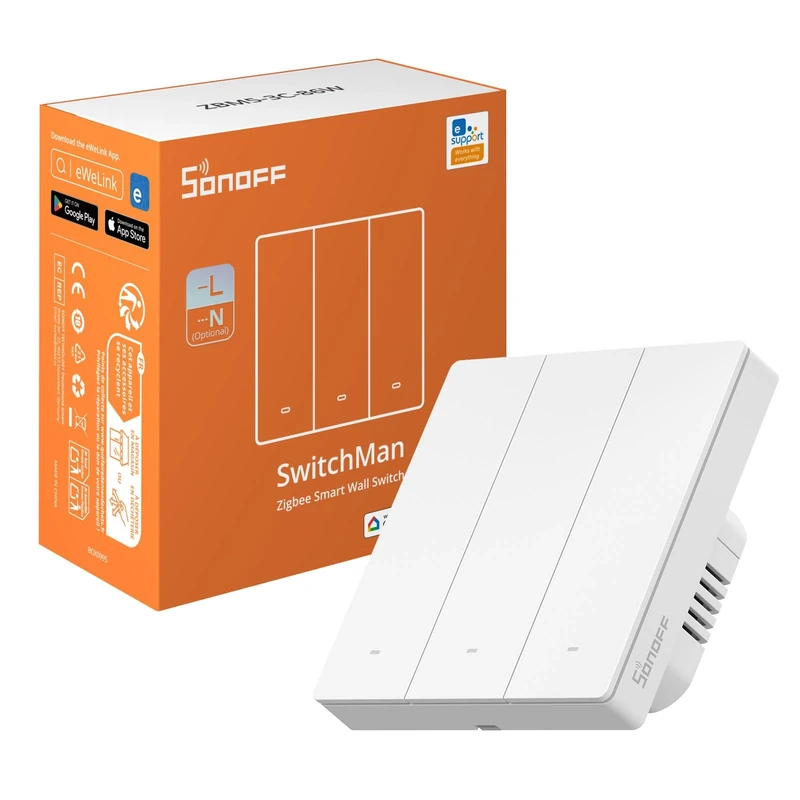 SONOFF Zigbee Smart Light Switch, Requires SONOFF Zigbee Hub, Smart Switch, No Neutral or with Neutral, APP Remote Control, Zigbee Switch ZBM5 86-Type, 3 Gang