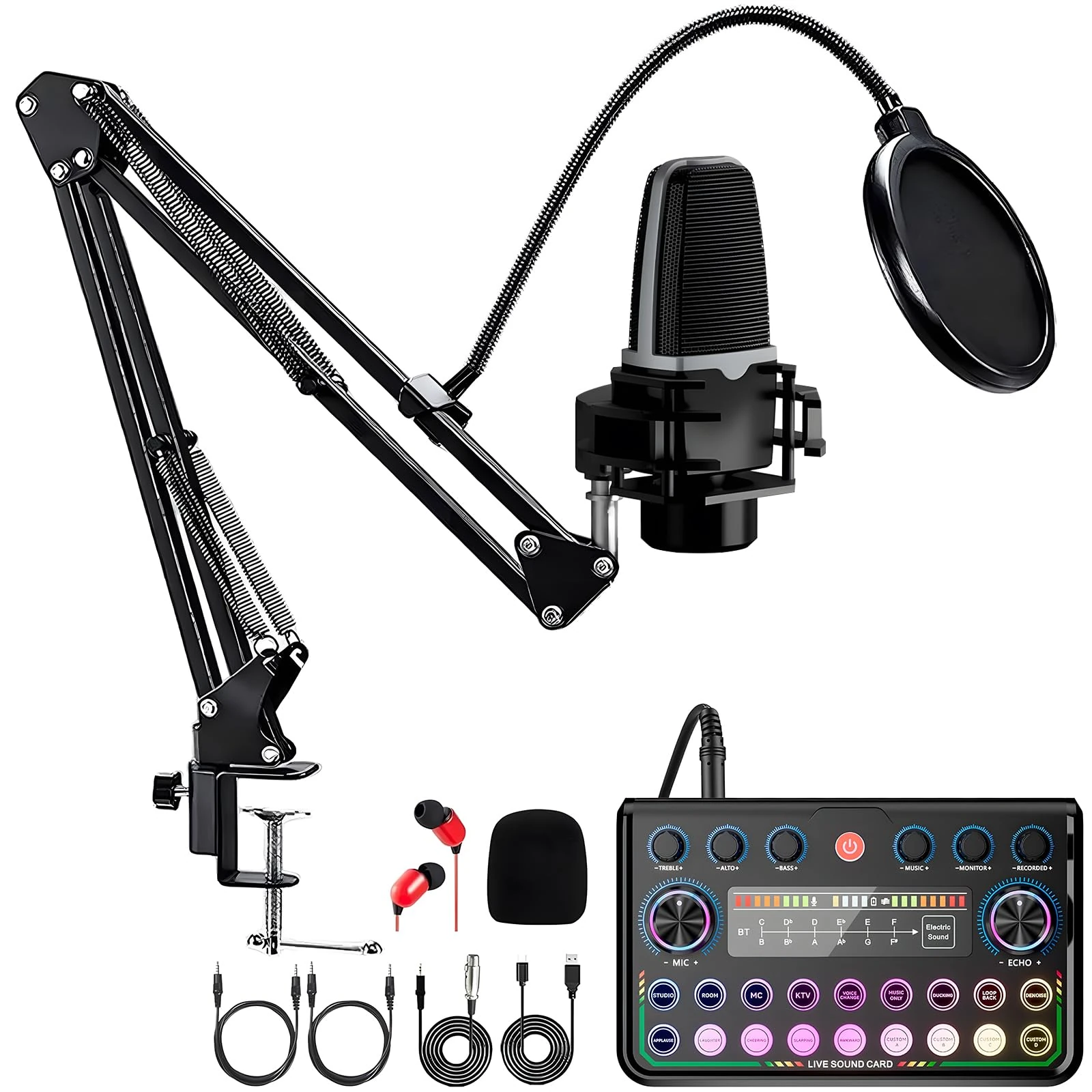Podcast Equipment Bundle, Recording Studio Package with Podcast Microphone and Voice Changer, Live Sound Card - Audio Interface for Laptop Computer Vlog Living Broadcast Live Streaming YouTube TikTok
