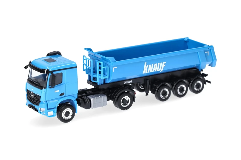 Herpa truck model Mercedes-Benz Arocs Classicspace Carnehl round tipper semi-trailer "Knauf", miniature in scale 1:87, collector's item, Made in Germany, plastic