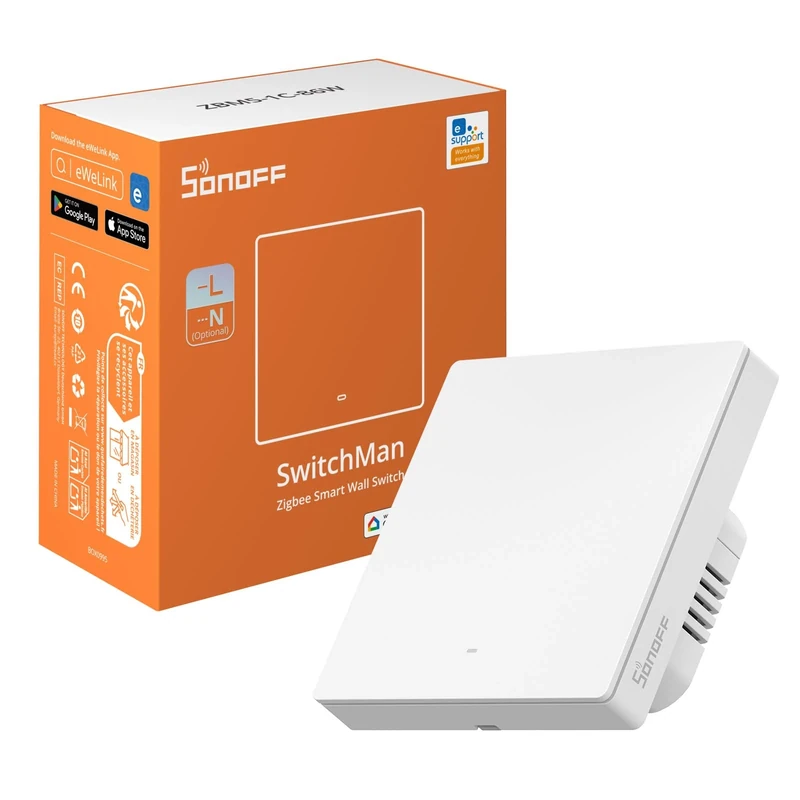 SONOFF Zigbee Smart Light Switch, Requires SONOFF Zigbee Hub, Smart Switch, No Neutral or with Neutral, APP Remote Control, Zigbee Switch ZBM5 86-Type, 1 Gang