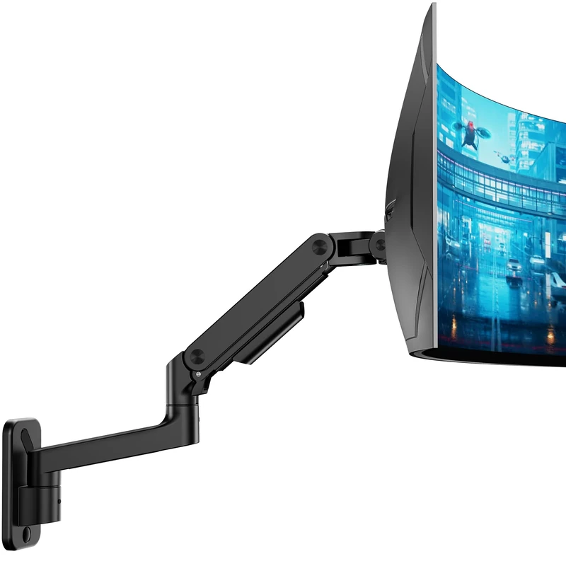 ARES WING 17-49 Inch Monitor Wall Mount Bracket for Computer TV Screens Adjustable Gas Spring Single Monitor Arm Support 44lbs，Height Adjustable，Tilt Swivel Rotate, VESA 75/100 mm，Black