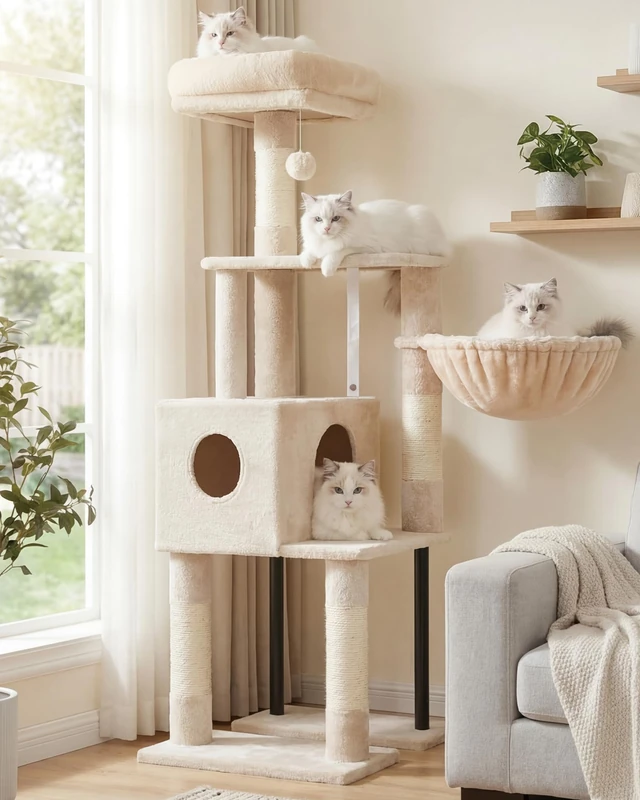 Heybly Cat Tree with Toy, 49.2 inch Cat Tower for Indoor Cats HCT200SM