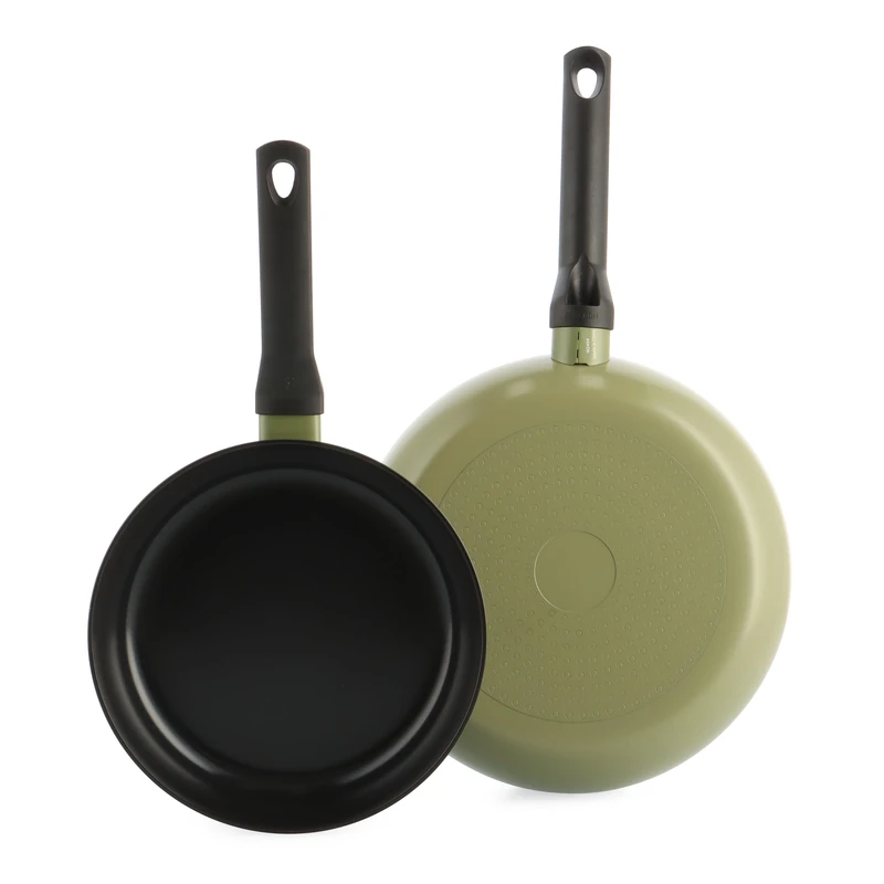 BK Enjoy Ceramic Non-Stick Pan Set, 2 Pieces, Diameter 24/28 cm, PFAS-Free, Induction Pan, Oven Safe up to 160 °C, Dishwasher Safe, Quick Heating, Cool Touch Handles, Green - Image 1