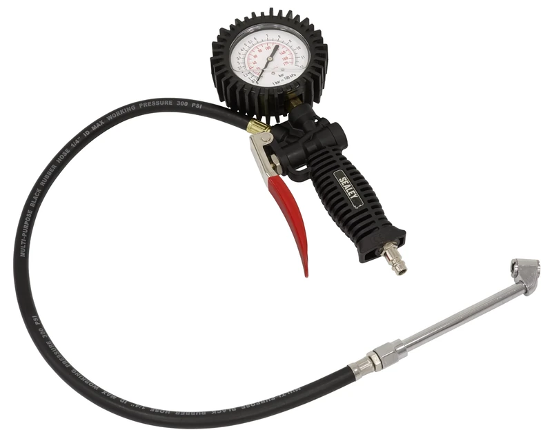 Sealey Tyre Inflator with Push-On Connector, 750mm Flexible Hose - SA9314