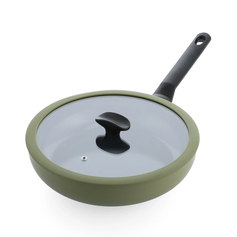BK Enjoy Non-Stick Ceramic Sauté Pan with Lid, Diameter 28 cm / 3.4 L, PFAS-Free, Induction Pan, Oven Safe up to 160 °C, Dishwasher Safe, Quick Heating, Cool Handles, Olive Green
