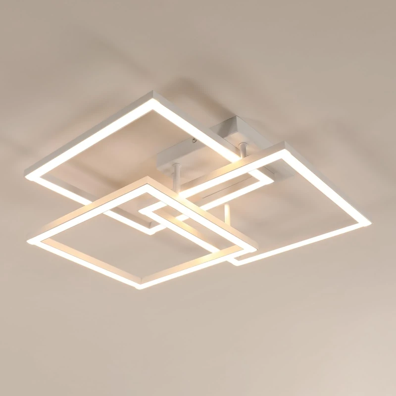 Comely Modern White LED Ceiling Light 62 x 62 cm, 40 W Dimmable Remote Control, Large Surface for Living Room/Bedroom