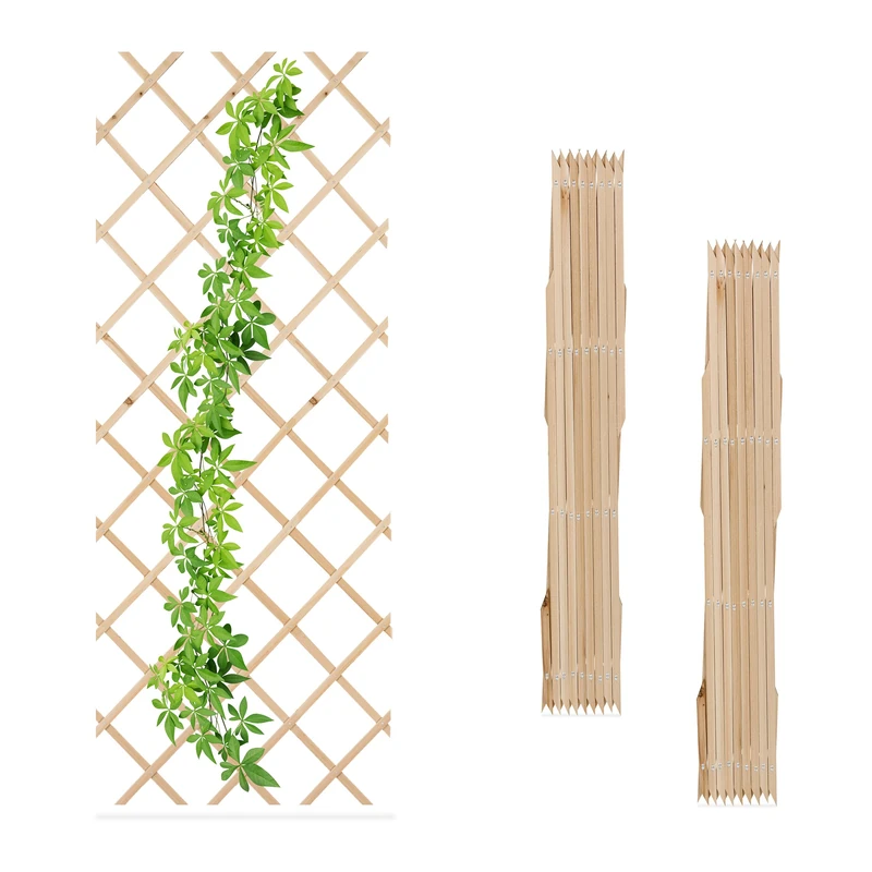 Relaxdays Extendable Trellis, Set of 3, 180 x 90 cm, Wood, Wall-Mounted, Climbing Support, for Plants & Flowers, Natural