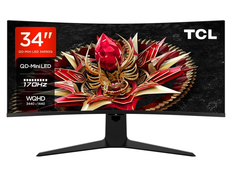 TCL 34 inch WQHD Mini-LED 1500R Curved Gaming Monitor, 170Hz, 1ms response time, AMD FreeSync™