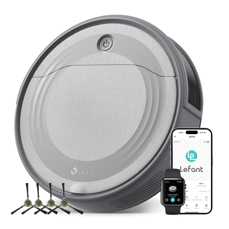 Lefant M310 Robot Vacuum Cleaner, 4500Pa Powerful Suction, Slim 7.9cm Height, 28cm Compact Size, Self-Charging, 2.4G Wi-Fi/App/Alexa Control, Ideal for Pet Hair, Hard Floors and Low-Pile Carpets