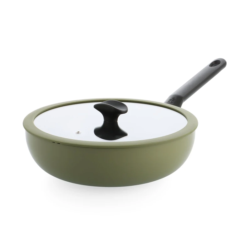 BK Enjoy Ceramic Wok Pan with Lid, Diameter 28 cm / 4.2 L, PFAS-Free, Suitable for Induction Cookers, Oven Safe up to 160 °C, Dishwasher Safe, Quick Heating, Cool Touch Handles, Olive Green - Image 1
