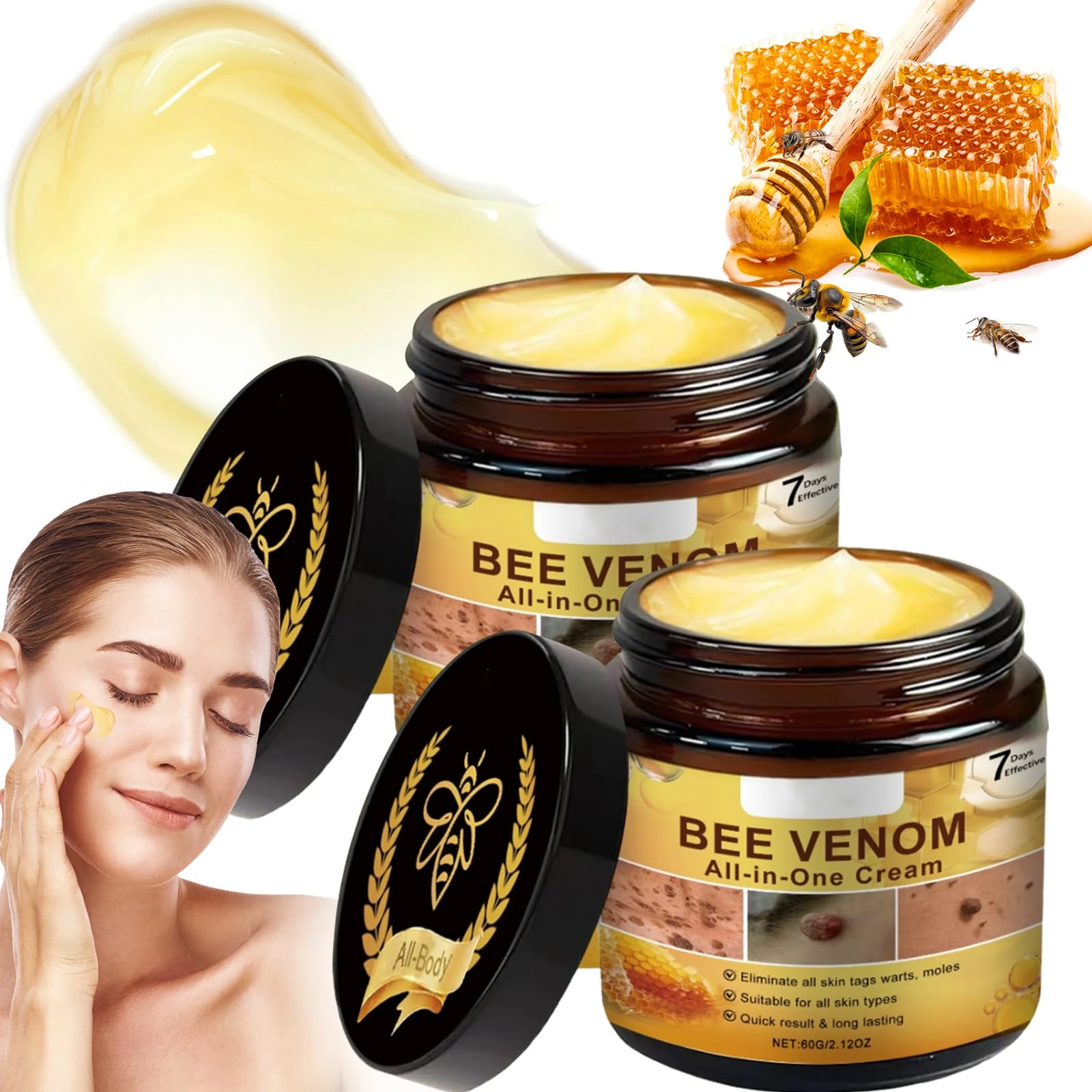 Jiaonayiyi Bee Venom Infused All-in-One Face Cream - Hydrating & Rejuvenating Daily Moisturiser for a Radiant Complexion - Suitable for All Skin Types (3)