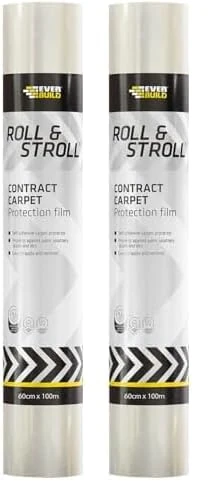 Everbuild Roll and Stroll Contract Carpet Protector – Self-Adhesive – Easy To Roll – Totally Waterproof – Clear – 600mm x 100m (Pack of 2)