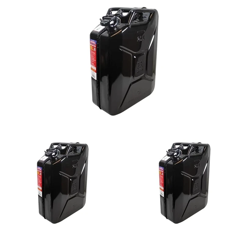 Faithfull FAIAUJERR20B 20 Litre Metal Jerry Can UN App, GS TUV Certified - Black (Pack of 3)