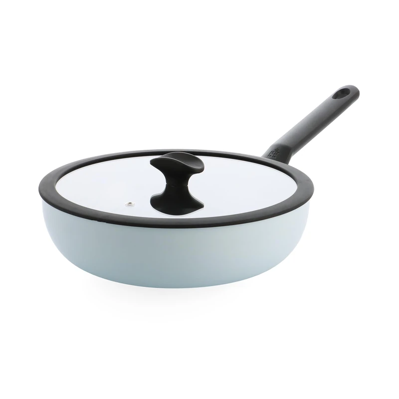 BK Enjoy Ceramic Wok Pan with Lid, Diameter 28 cm / 4.2 L, PFAS-Free, Suitable for Induction Cookers, Oven Safe up to 160 °C, Dishwasher Safe, Quick Heating, Cool Touch Handles, Blue - Image 1