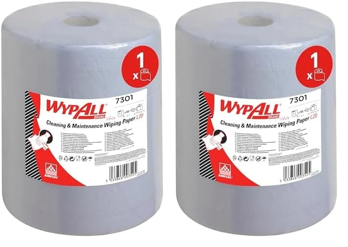 WypAll L20 Cleaning and Maintenance Wiping Paper 7301 - Extra Wide - 1 Blue Wiper Roll x 500 Paper Wipers (500 Total) (Pack of 2)