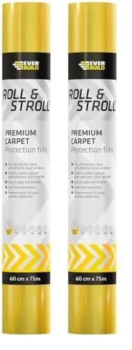 Everbuild ROLL75 Roll and Stroll Premium Carpet Protector | Self Adhesive Floor Protection for Carpets, Yellow, 600mm x 75 m (Pack of 2)