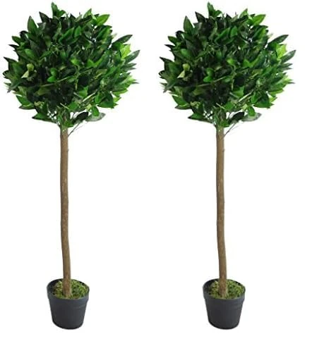 Leaf Design UK Artificial Bay Laurel Topiary Ball Tree, Green, 120cm (4ft) (Pack of 2)