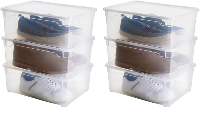 Rotho, Clear, Set of 3 storage boxes 10l with lid, Plastic (PP) BPA-free, transparent, 3 x 10l (36,0 x 26,0 x 22,0 cm) (Pack of 2)