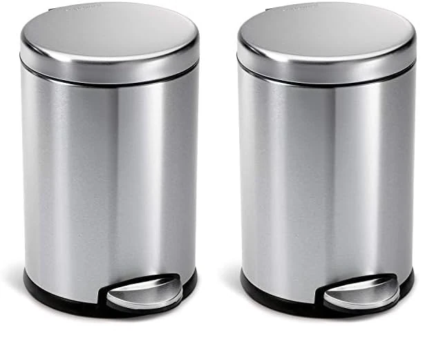 simplehuman CW1852CB 4.5L Round Pedal Bin, Small Bin for Bathroom Bedroom Office, Strong Steel Pedal, Silent Soft Close Lid, Inner Bucket, Non-Skid Base, Fingerprint-Proof, Brushed Stainless Steel