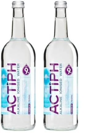 Alkaline Ionised Spring Water pH9+ (12x 750ml) Purified with Electrolytes Clean and Smooth Taste ACTIPH Water Glass Collection (Pack of 2)