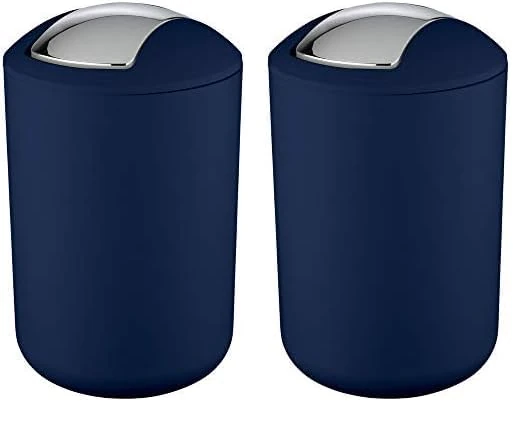 WENKO Brasil Swing Cover Bin, TPE, Dark Blue, 19.5 x 19.5 x 31 cm (Pack of 2)