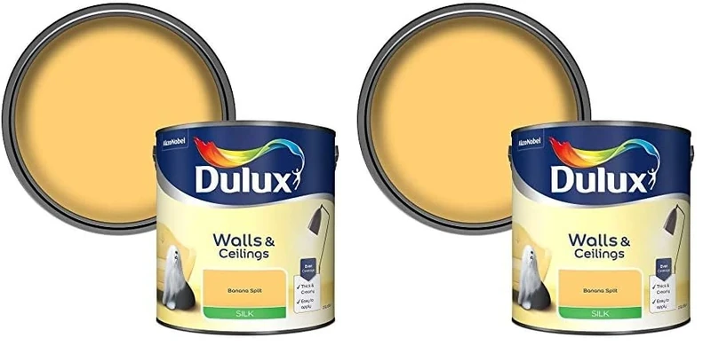 Dulux Walls & Ceilings Silk Emulsion Paint, Banana Split, 2.5 Litres (Pack of 2)