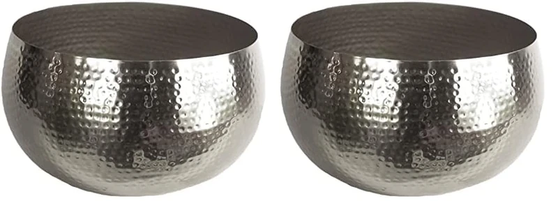 Leaf Large Straight Edge Hammered Metal Planter, Silver, 32cm x 20cm (Pack of 2)