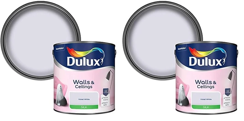Dulux Silk Emulsion Paint For Walls And Ceilings - Violet White 2.5 Litres (Pack of 2)