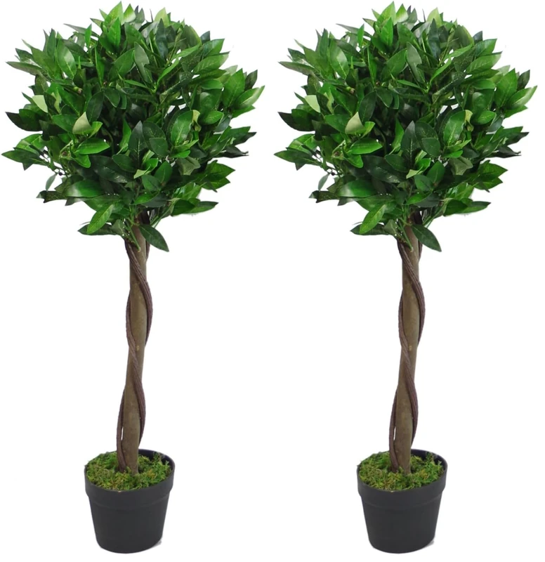Leaf Design UK Artificial Bay Laurel Topiary Ball Tree, Green Twist, 90cm (3ft) (Pack of 2)
