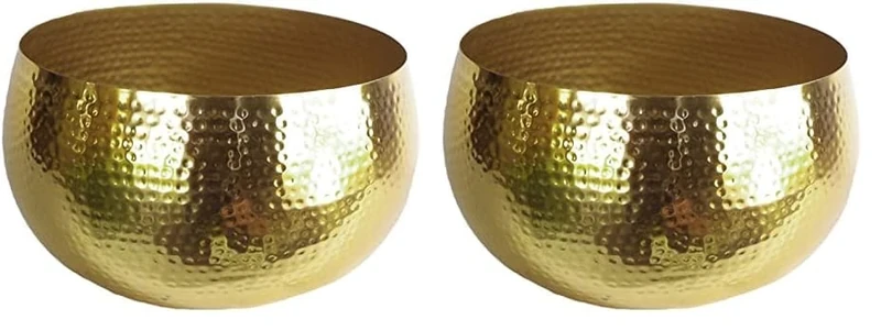 Leaf LEAF-7305 Large Metal Planter Hammered - Straight Edge, Gold Colour, 32 x 20 cm (Pack of 2)
