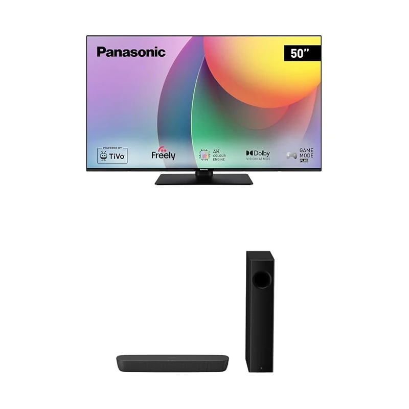 Panasonic TB-50W60AEY 50" 4K Ultra HD Smart TV SC-HTB258EBK Bluetooth Soundbar Soundbar with Wireless Subwoofer