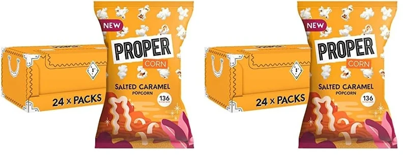 PROPER Salted Caramel Popcorn, 24 x 28g - Vegan Gluten Free Snacks (Pack of 2)