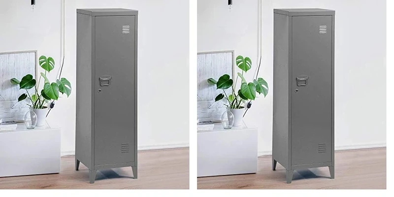 Homybec Single Metal Locker Storage Cabinet with 3 Shelves Scandinavian Office Standing File Cupboard Lockable Unit for Study 1 Door 3-Tier, Grey, 137.5 x 38.5 x 38.5 cm (Pack of 2)