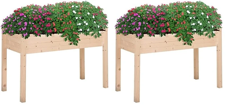 Outsunny Raised Bed for Garden, Wooden Elevated Planter Box with Bed Liner, for Flower Vegetable Herb, 122.5L x 56.5W x 76Hcm (Pack of 2)