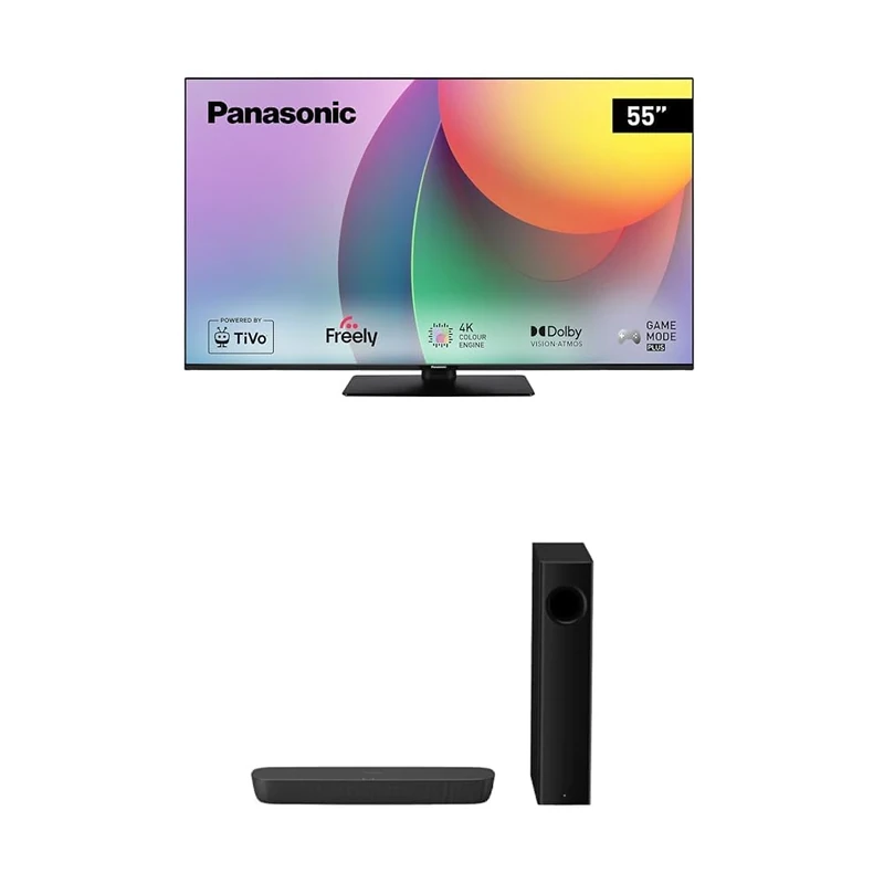 Panasonic TB-55W60AEY 55" 4K Ultra HD Smart TV SC-HTB258EBK Bluetooth Soundbar Soundbar with Wireless Subwoofer