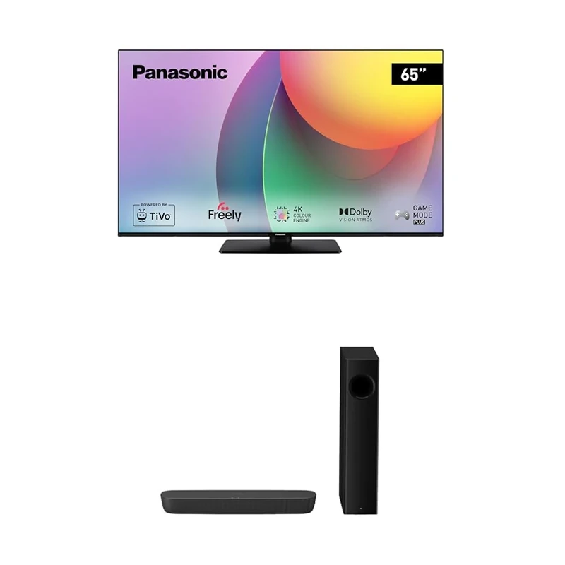Panasonic TB-65W60AEY 65" 4K Ultra HD Smart TV SC-HTB258EBK Bluetooth Soundbar Soundbar with Wireless Subwoofer