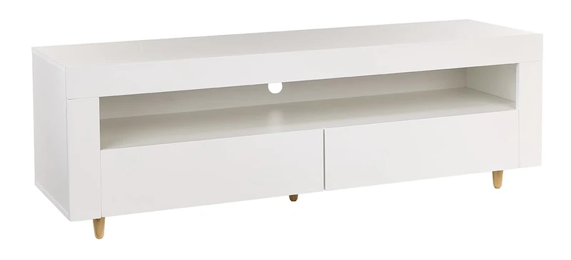 White TV Stand Cabinet, 140cm, with Lights, Soundbar Shelf, Storage Cupboards for 42", 50" 55" TV's, Modern Living Room Furniture (55" TV Size - 140cm)