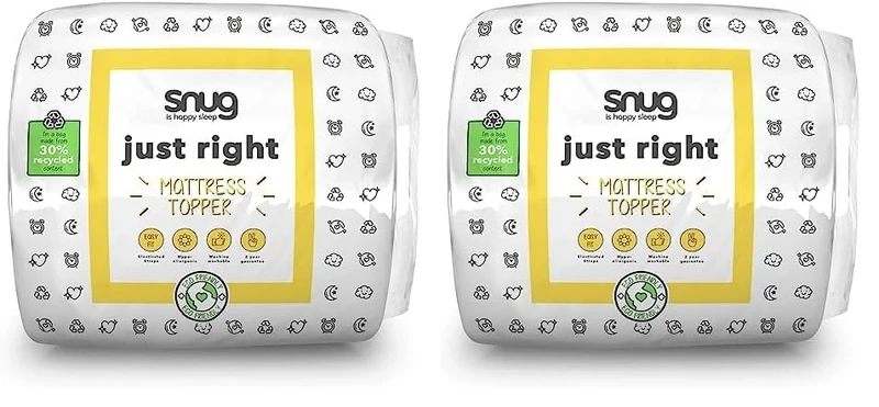 Snug Deeply Dreamy Single Mattress Topper - Quilted Soft Comfortable Mattress Enhancer with Deep Fitting Elasticated Straps - Hypoallergenic and Machine Washable - Single - 190x90cm,White (Pack of 2)