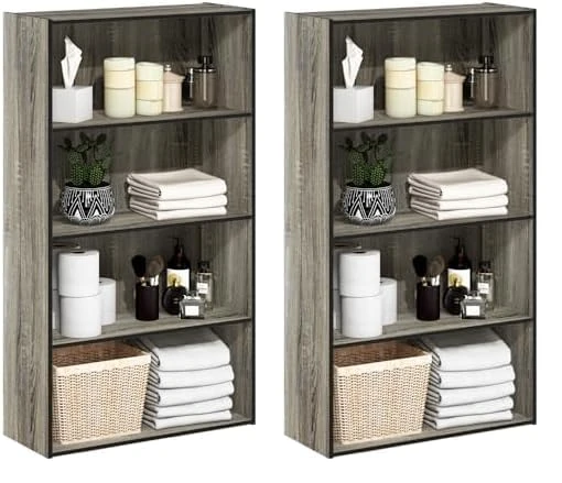 Furinno Pasir 4 Tier Open Shelf, French Oak (Pack of 2)