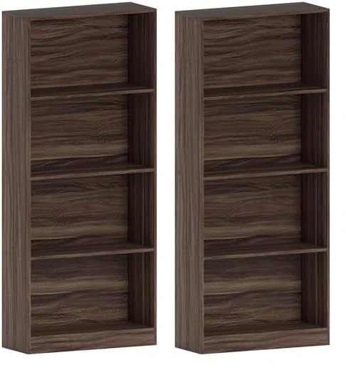 Vida Designs Cambridge 4 Tier Large Bookcase, Walnut Wooden Shelving Display Storage Unit Office Living Room Furniture (Pack of 2)